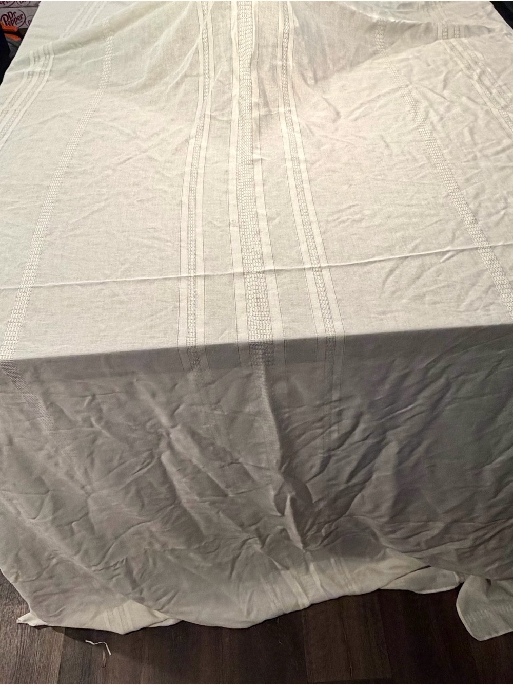 White crochet stripe tablecloth